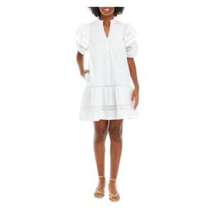 Crown & Ivy White Ruffle Sleeve Dress